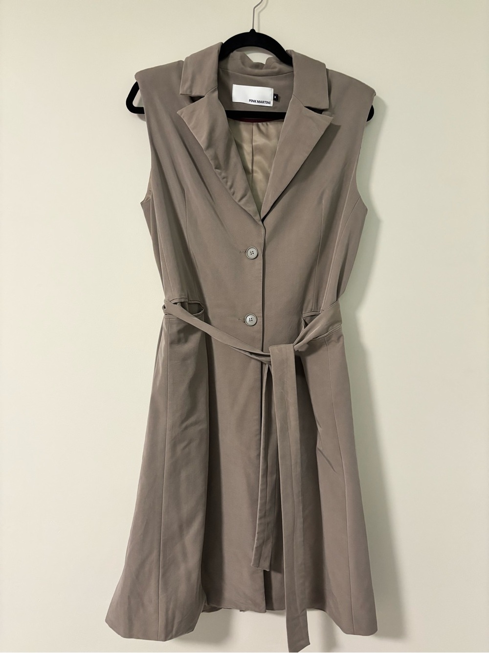 Pink Martini Taupe Sleeveless Belted long vest